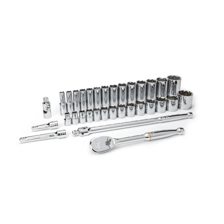 33 Pc.1/2" Drive 6 Point SAE Standard and Deep Socket Set