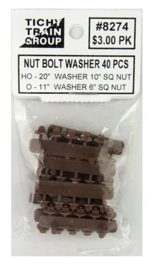 10" Square Nut Bolt w/20" Washer (40) HO Scale Tichy Trains