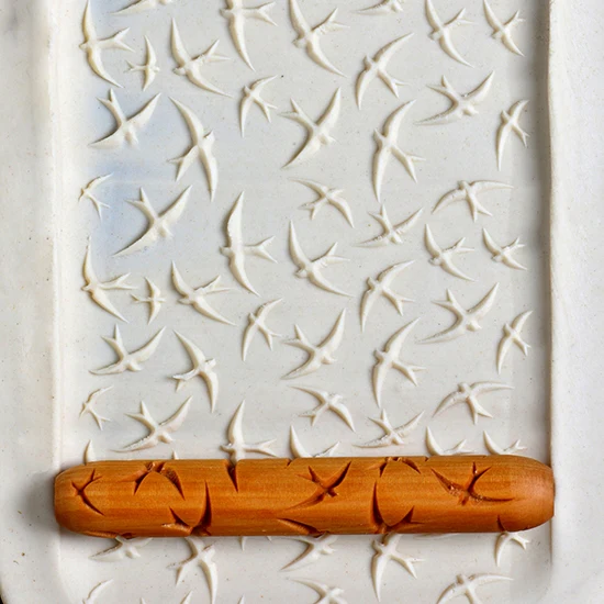 Wooden Hand Roller - Swooping Swallows