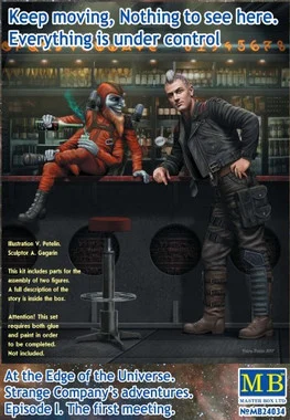 At the Edge of the Universe: Galactic Sheriff Leaning on Bar & Four-Armed Joker Creature Sitting on Bar Section 1/24 Master Box Models