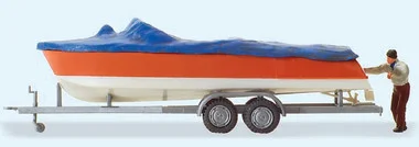 Motorboat on Trailer & Male Figure HO Scale Preiser Models